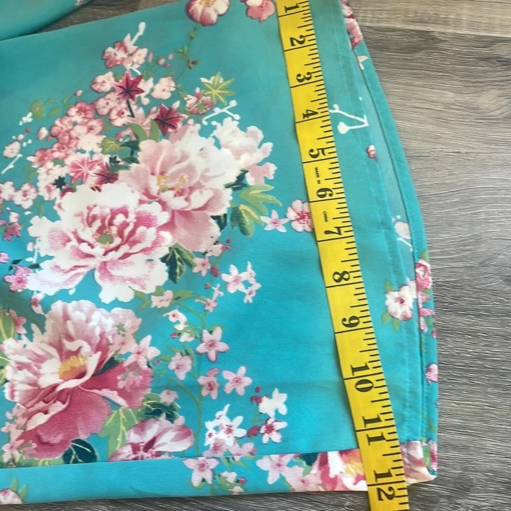 Cherry Blossom turquoise,blue Kimono high waisted wide leg pants,small,floral - Picture 12 of 13